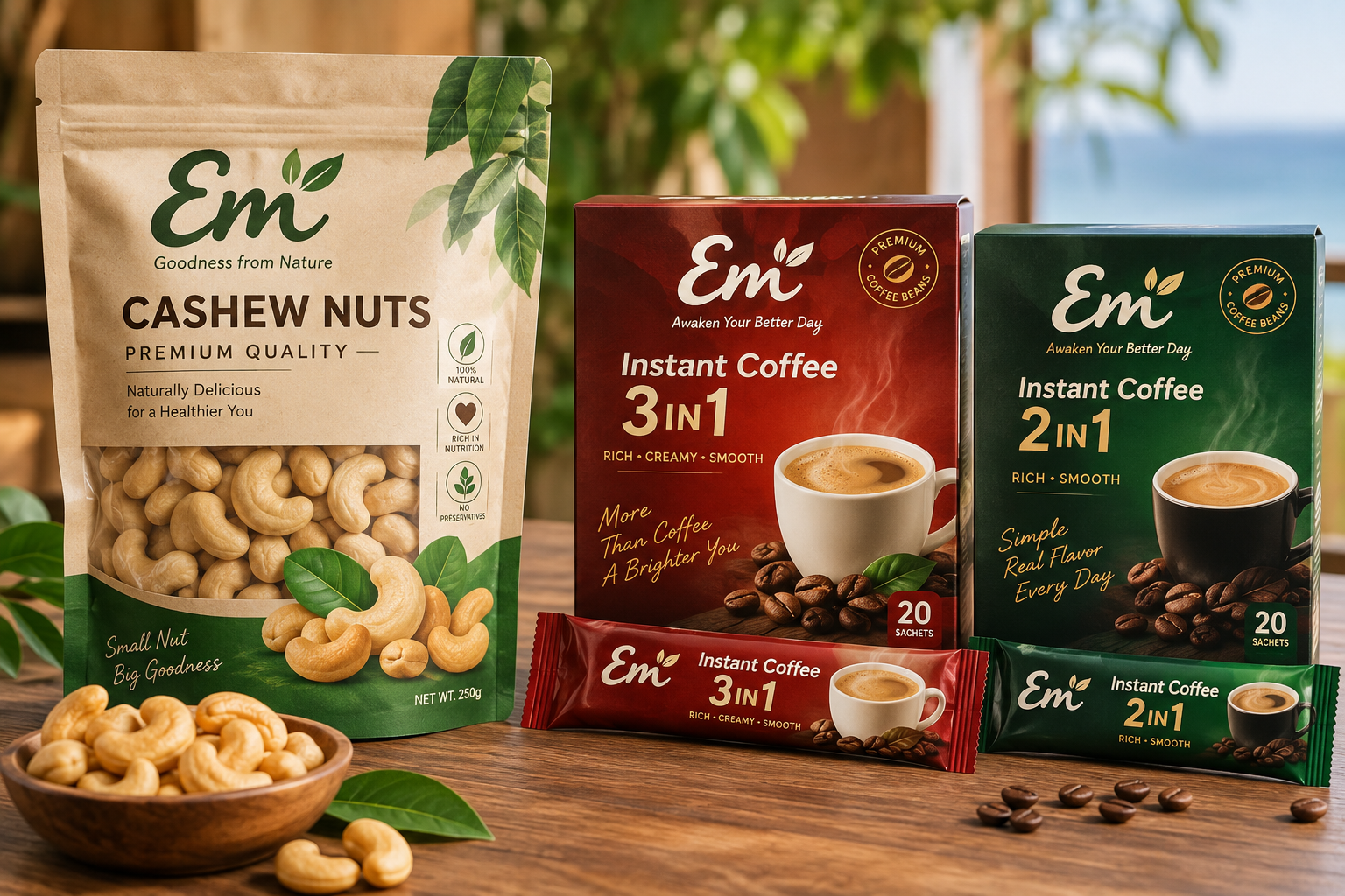 Premium Vietnamese cashew nuts and instant coffee 3-in-1 and 2-in-1 products