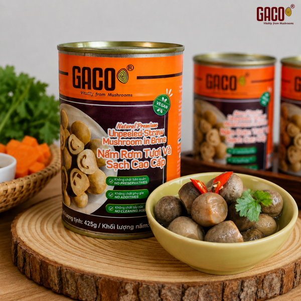 GACO canned straw mushrooms in brine