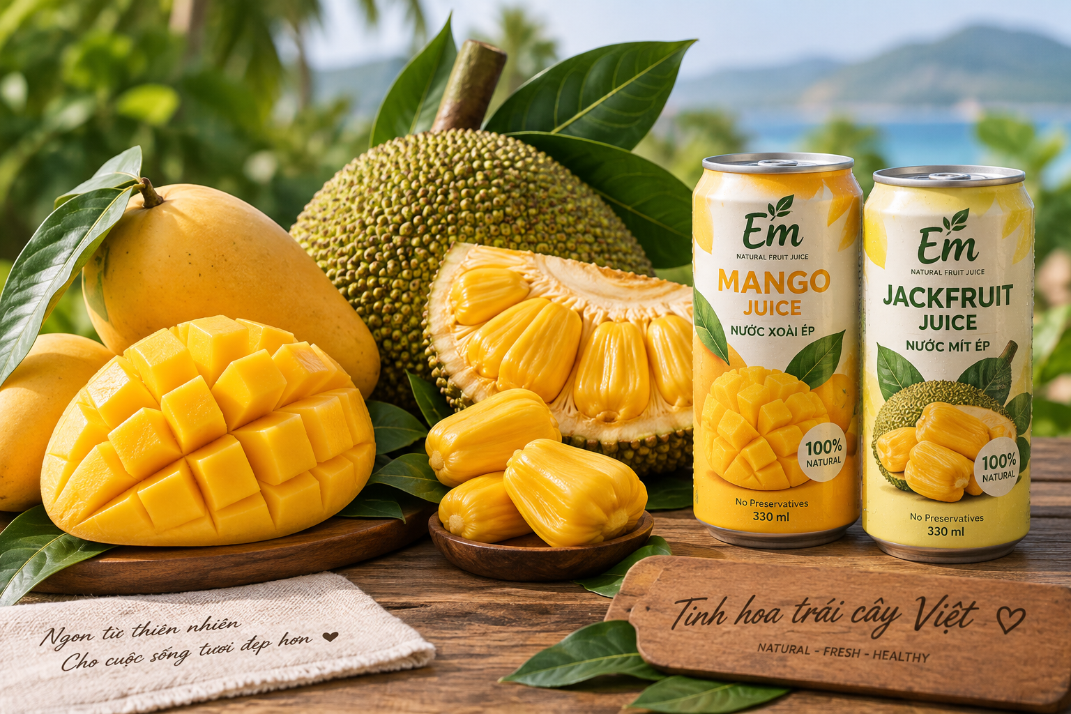 Vietnamese mango, jackfruit and packaged fruit juice