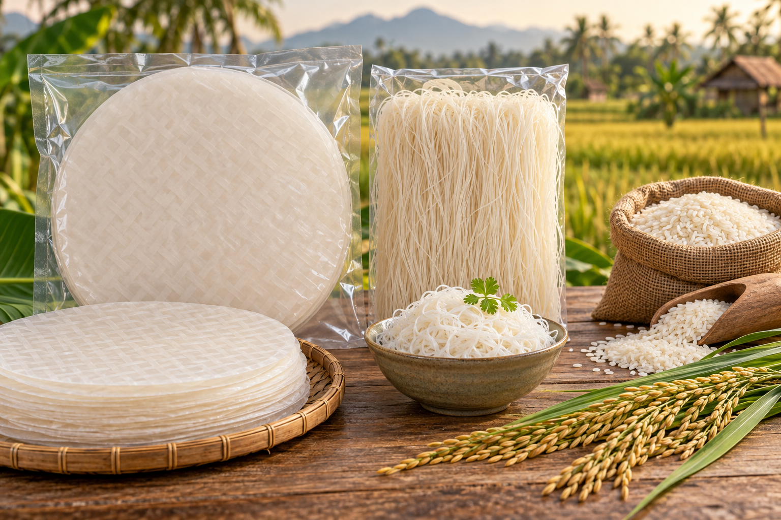 Vietnamese rice products including rice paper and dried rice vermicelli